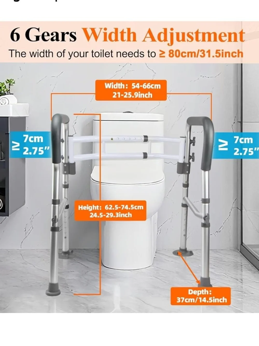 Adjustable Bathroom Support Rail - Gray